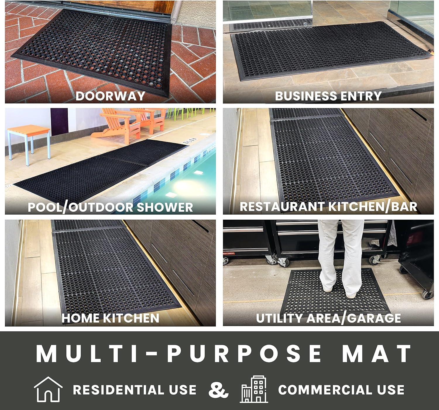 Envelor Anti Fatigue Mat 2 Pack Rubber Floor Mats Door Mat Non Slip Drainage Mat for Entryway, Kitchen, Restaurant, Garage, Heavy Duty Use Doormat, Commercial Floor Mat Industrial 36 x 60 Inches