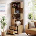 Tribesigns 5-Tier Corner Bookshelf with 2 Drawers, 66.9-Inch Tall Corner Bookcase Shelf, Modern Simple Corner Storage Cabinet Display Rack Shelf for Living Room, Home Office (Natural Brown)