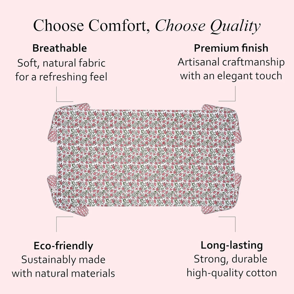 CPC Tablecloth 100% Cotton 72x140 Inch Indian Block Print Rectangle Table Cover, Red Table Cloth for Weddings, Spring/Summer, Barbeque - Red Garnet