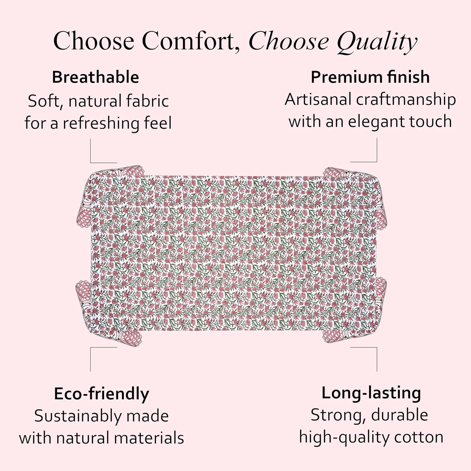 CPC Tablecloth 100% Cotton 72x140 Inch Indian Block Print Rectangle Table Cover, Red Table Cloth for Weddings, Spring/Summer, Barbeque - Red Garnet