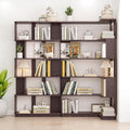Corner Bookshelf, L Shaped, Set of 2, Ox Blood Red | Modular Geometric Design, Large Storage Display, Freestanding Wooden Unit, For Living Room Home Office